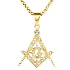 **COI Gold Tone Titanium Masonic Freemason Pendant With Cubic Zirconia-9292BB