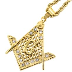 **COI Gold Tone Titanium Masonic Freemason Pendant With Cubic Zirconia-9293BB