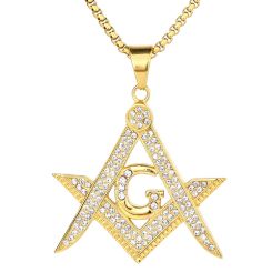 **COI Gold Tone Titanium Masonic Freemason Pendant With Cubic Zirconia-9294BB