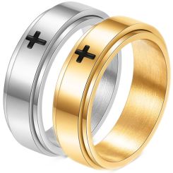 **COI Titanium Gold Tone/Silver Cross Step Edges Ring-9418BB