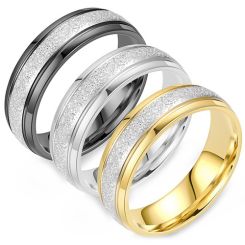 **COI Titanium Silver Black/Gold Tone/Silver Sandblasted Double Grooves Ring-9432BB
