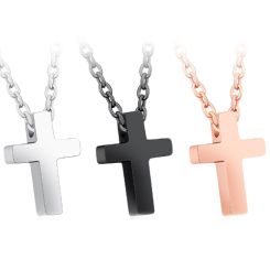 **COI Titanium Black/Rose/Silver Cross Necklace(Length: 17.7 inches)-9435BB