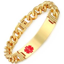 **COI Gold Tone Titanium Medical Alert Bracelet With Steel Clasp(Length: 8.66 inches)-9437BB