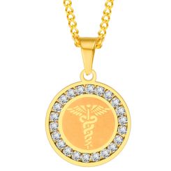 **COI Gold Tone Titanium Medical Alert Pendant With Cubic Zirconia-9462BB