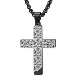 **COI Titanium Black Silver Cross Pendant-9472BB