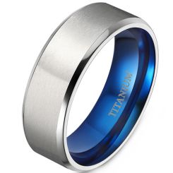 **COI Titanium Blue Silver Beveled Edges Ring-9486BB