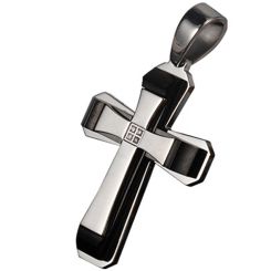 **COI Titanium Black Silver Cross Pendant With Cubic Zirconia-9499BB