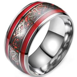 **COI Titanium Silver Red Black Dragon Dome Court Ring With Carbon Fiber-9513BB