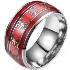 **COI Titanium Silver Red Spider Dome Court Ring-9515BB