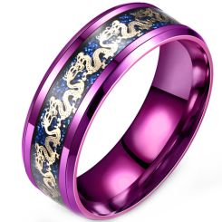 **COI Titanium Purple Blue Gold Tone Dragon Beveled Edges Ring With Meteorite-9516BB
