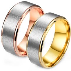 **COI Titanium Rose/Gold Tone Silver Step Edges Ring-9525BB