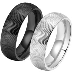 **COI Titanium Black/Silver Dome Court Ring With Wave-9527BB