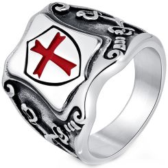 **COI Titanium Black/Silver Red Cross Celtic Ring-9531BB