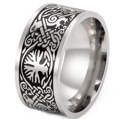 **COI Titanium Black Silver Life Tree Celtic Pipe Cut Flat Ring-9533BB
