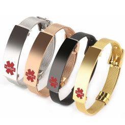 **COI Titanium Black/Rose/Gold Tone/Silver Medical Alert Bracelet With Steel Clasp(Length: 8.46 inches)-9548BB