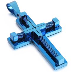 **COI Titanium Black/Gold Tone/Blue/Silver Cross Pendant With Wire-9555BB