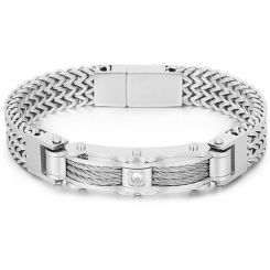 **COI Titanium Gold Tone/Silver Cubic Zirconia Wire Bracelet With Steel Clasp(Length: 8.26 inches)-9561BB