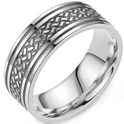 **COI Titanium Black Silver Double Grooves Ring-9660BB