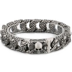**COI Titanium Black/Gold Tone/Silver Skull Bracelet With Steel Clasp(Length: 8.66 inches)-9683BB