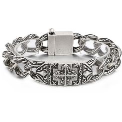 **COI Titanium Black Silver Cross Celtic Bracelet With Steel Clasp(Length: 8.66 inches)-9685BB