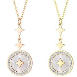 **COI Titanium Gold Tone/Rose Stars Abalone Shell Necklace With Cubic Zirconia(Length: 17.7 inches)-9755BB