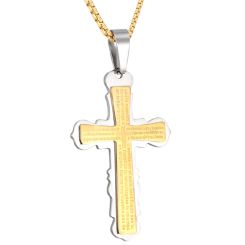 **COI Titanium Gold Tone Silver Cross Prayer Pendant-9767BB