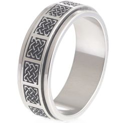 **COI Titanium Black Silver Celtic Step Edges Ring-9785BB