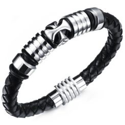 **COI Titanium Cross Black Genuine Leather Bracelet With Steel Clasp(Length: 8.66 inches)-9788BB