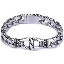 **COI Titanium Black Silver Bracelet With Steel Clasp(Length: 8.66 inches)-9890BB