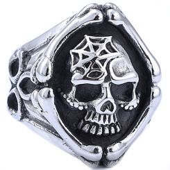 **COI Titanium Black Silver Skull Ring-9904BB