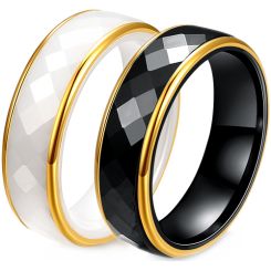**COI Gold Tone Titanium Faceted Ring With Black/White Ceramic-9908BB