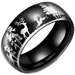 **COI Titanium Black/Silver Deer Forest & Tree Ring-9910BB