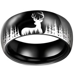 **COI Titanium Black/Silver Deer Tree & Forest Ring-9911BB