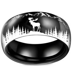 **COI Titanium Black/Silver Deer Forest & Mountain Ring-9913BB