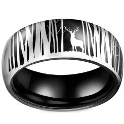 **COI Titanium Black/Silver Deer Tree & Forest Ring-9914BB