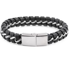 **COI Titanium Black Genuine Leather Bracelet With Steel Clasp(Length: 9.06 inches)-9925BB