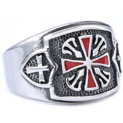 **COI Titanium Black Silver & Red Cross Ring-9935AA