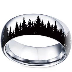 **COI Titanium Black/Silver Forest & Tree Dome Court Ring-9947BB
