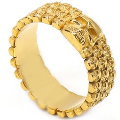 **COI Titanium Black/Gold Tone/Silver Skull Ring-9948BB