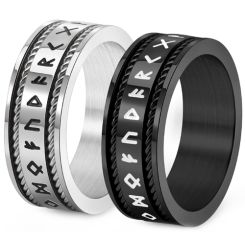 **COI Titanium Black/Gold Tone/Silver Wire Ring With Runes-9952BB