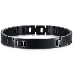 **COI Black Titanium Medical Alert Bracelet With Steel Clasp(Length: 8.07 inches)-9961BB
