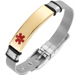 **COI Titanium Gold Tone Silver/Black/Silver Medical Alert Bracelet With Steel Clasp(Length: 9.06 inches)-99621BB