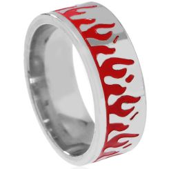 **COI Titanium Silver Red Fire Flame Pipe Cut Flat Ring-9964BB