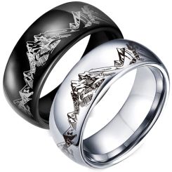 **COI Titanium Black/Silver Mountain Dome Court Ring-9969BB