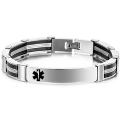 **COI Titanium Black Silver Medical Alert Bracelet With Steel Clasp(Length: 8.86 inches)-9971BB