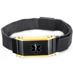 **COI Titanium Black Gold Tone Medical Alert Bracelet With Steel Clasp(Length: 8.27 inches)-9976BB