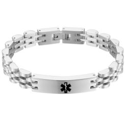 **COI Titanium Black/Gold Tone/silver Medical Alert Bracelet With Steel Clasp(Length: 8.27 inches)-9983BB
