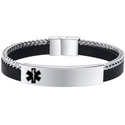 **COI Titanium Medical Alert Genuine Leather Bracelet With Steel Clasp(Length: 8.27 inches)-9985BB