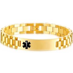 **COI Titanium Black/Gold Tone/Silver Medical Alert Bracelet With Steel Clasp(Length: 8.27 inches)-9986BB