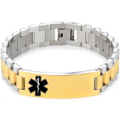 **COI Titanium Gold Tone Silver Medical Alert Bracelet With Steel Clasp(Length: 8.27 inches)-9989BB